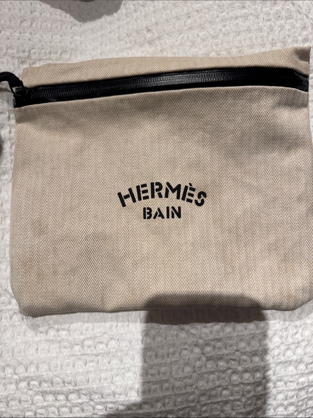 Hermes Bain Beige Canvas Pouch
